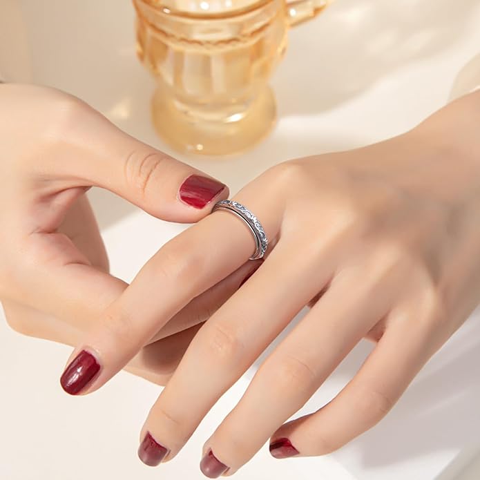 Ladytree Anxiety Relieve Rings 925 Sterling Silver Spinner Fidget Ring Worry Stress Relieving Boredom ADHD Autism Ring Platinum Plated Jewelry Birthday Gifts for Women Men