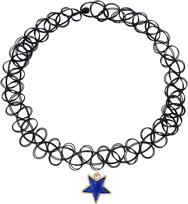 BodyJ4You 2PC Tattoo Choker Necklace - 90s Choker Necklace Women - 2000s Y2K Black Chokers Rainbow Choker - Butterfly Ying Yang Unicorn Rainbow Charms - Stretchy Elastic Necklace