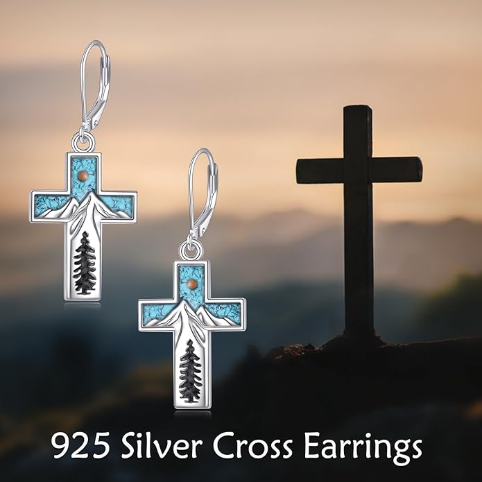 YFN Mountain Earrings 925 Sterling Silver Abalone Dangle Drop Mountain Jewelry Gift for Skiers, Hikers, Campers, Climbers and Nature Lovers
