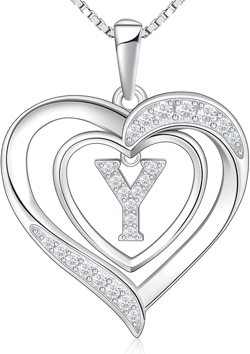 RIVIKO Heart Initial Necklace for Women, 925 Sterling Silver Letter Pendant,Personalized Charm Alphabet Jewelry Valentines Mother's Day Anniversary Christmas Birthday Gifts for Women Her Mom Wife