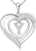 RIVIKO Heart Initial Necklace for Women, 925 Sterling Silver Letter Pendant,Personalized Charm Alphabet Jewelry Valentines Mother's Day Anniversary Christmas Birthday Gifts for Women Her Mom Wife