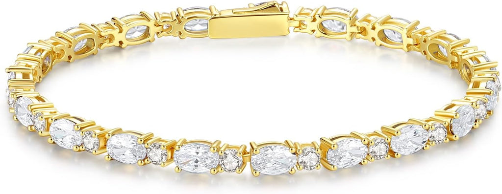 FANCIME 14K Gold Plated Birthstone Bracelets 4mm Sterling Silver Tennis Bracelets Gold Bracelets Birthday Jewelry Gifts for Women 7"