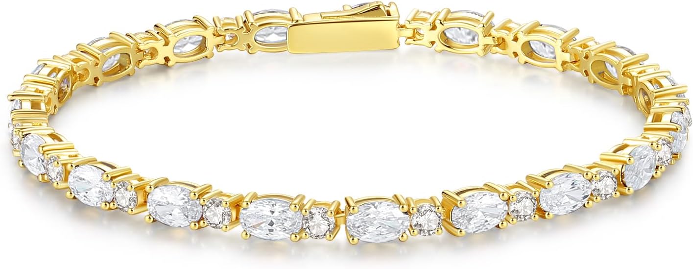 FANCIME 14K Gold Plated Birthstone Bracelets 4mm Sterling Silver Tennis Bracelets Gold Bracelets Birthday Jewelry Gifts for Women 7"