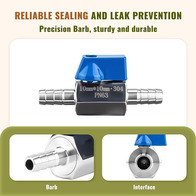 5/8" Hose ID Barb Mini Ball Valve, Stainless Steel Small Shut Off Valve - Image 4