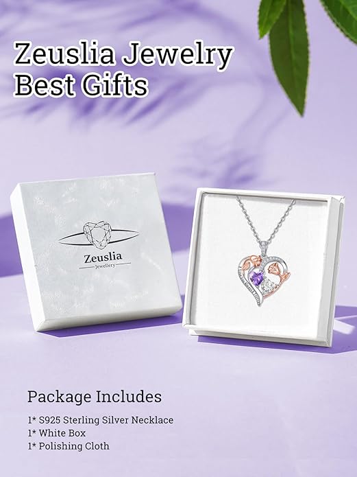 Valentine's Day Gifts for Wife 925 Sterling Silver Double Birthstone Pendant Necklaces I Love You for Always and Forever Necklace Anniversary Birthday Gifts for Wife Girlfriend Mom Her