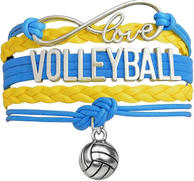 Volleyball Bracelets For Girls- Ideal Volleyball Gifts & Souvenirs. Adjustable Charm Bracelet with Moveable Letters, Infinity Symbol & Silver Volleyball Charm. Fashionable Bracelets by SportyBella.