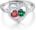 Iefil Adjustable Ring for Women - 925 Sterling Silver Double Birthstone Rings, Anniversary Birthday Gifts for Women Wife Her