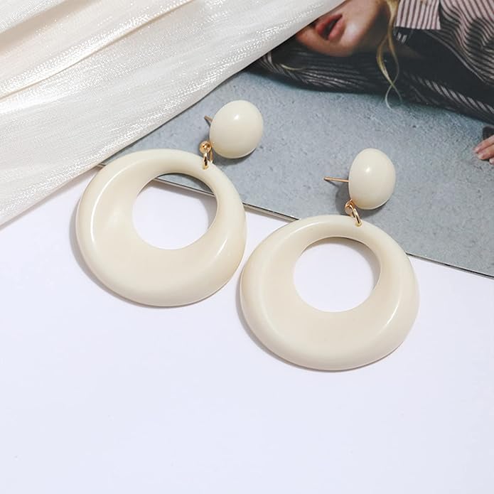 70s Earrings Retro White Acrylic Hoop Earrings 70s Accessories for Women 70s Jewelry Disco Outfits for Women