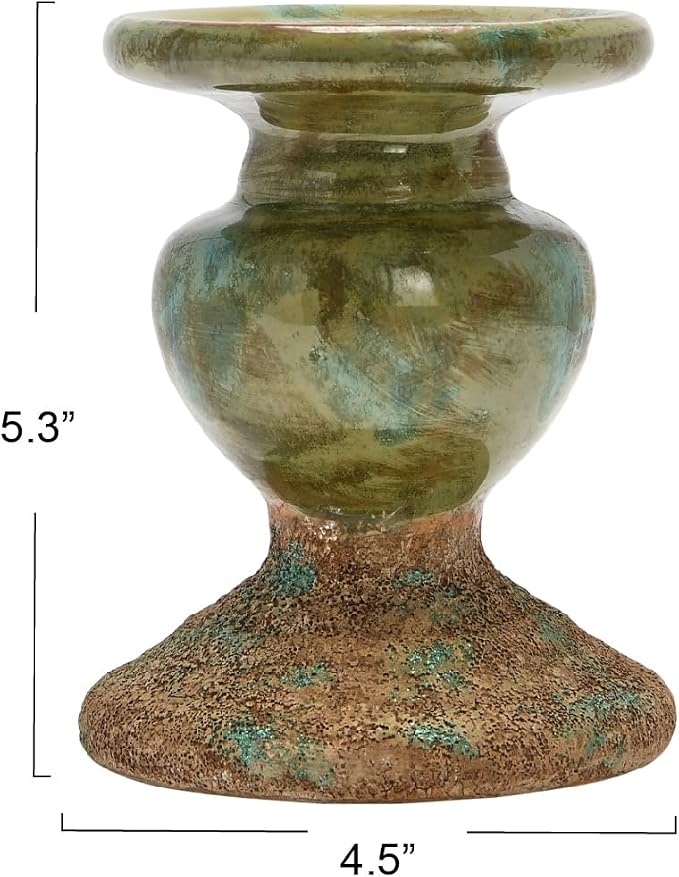 Creative Co-Op 2-Tone Sculptural Terracotta Pillar Candle Holder, Distressed - Image 2