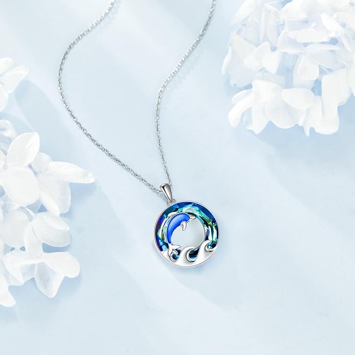 TOUPOP Sea Turtle/Mermaid/Dolphin/Shell/Starfish/Conch/Seahorse Necklace for Women Sterling Silver Ocean Pendant Necklace with Crystal Ocean Beach Charm Jewelry Birthday Christmas Gifts