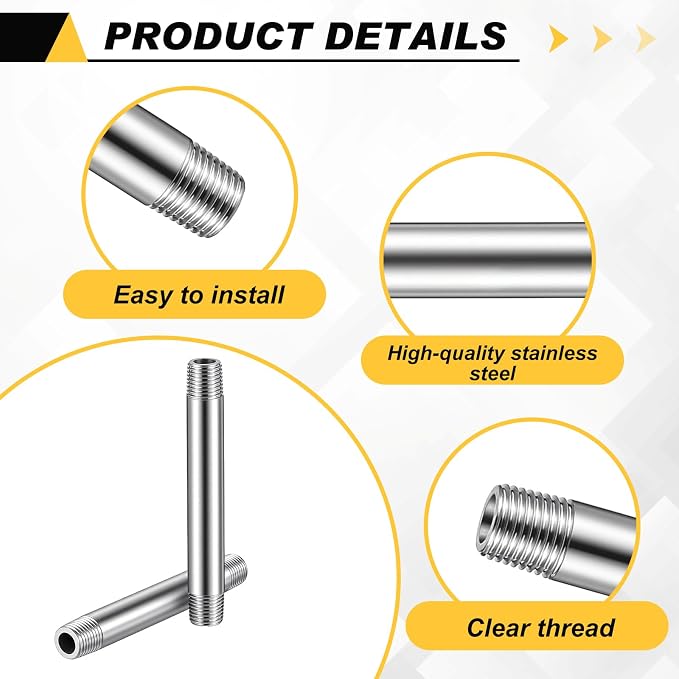 4 Pcs 304 Stainless Steel Pipe Fittings 1/4" NPT x 1/4" NPT Male Threaded 4" - Image 3