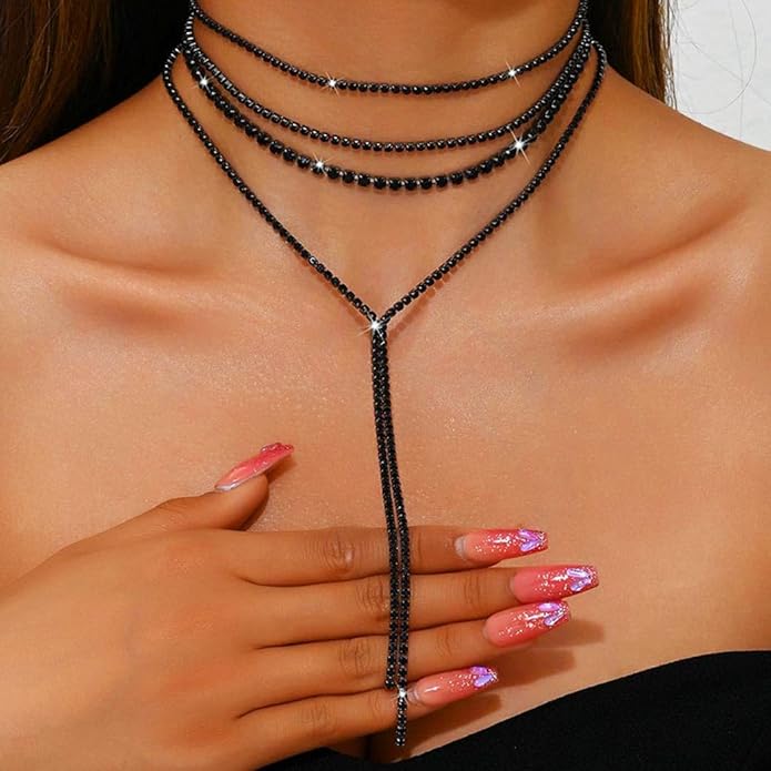 Unicra Black Rhinestone Necklace Diamond Choker Necklaces Formal Bridal Prom Fashion Costume Jewelry Necklace for Women