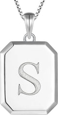 YL Initial Necklace 925 Sterling Silver Square/Round/Heart Letter Pendant A-Z Alphabet Polished Jewelry for Women