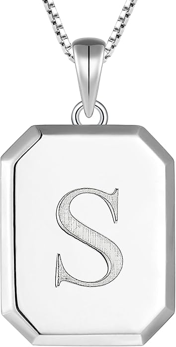 YL Initial Necklace 925 Sterling Silver Square/Round/Heart Letter Pendant A-Z Alphabet Polished Jewelry for Women