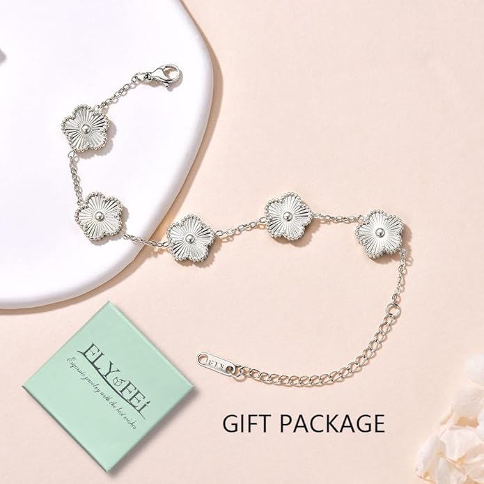 18K Gold-Plated Four Leaf Clover Bracelet for Women,Adjustable lucky Bracelet Set Jewelry Gift-Hypoallergenic Charm for Birthdays, Wellness & Daily Wear