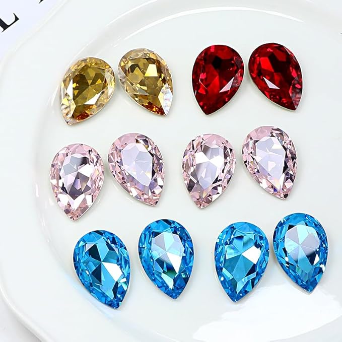 8Pcs Teardrop Crystal Pointback Rhinestones,30 * 20mm Large Glass Rhinestones Gem Stones for Crafts Dress Shoes Jewelry Making，Lake Blue