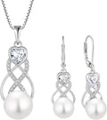Pearl Earrings Necklace Jewelry Set for Women 925 Sterling Silver Heart Simulated Diamond Freshwater Pearl Jewelry Gift for Her