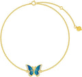 SISGEM 14k Gold Diamond Blue Butterfly Anklet for Women, 14 Karat Gold Ankle Bracelet Jewelry Gifts for Her (0.12 ct, 9.4-11 Inch)