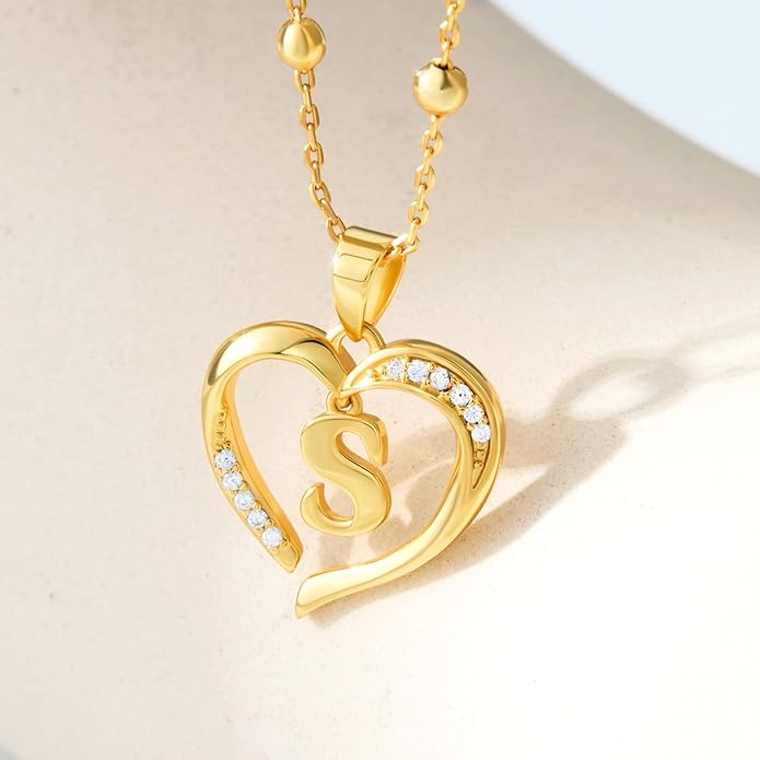 Cicy Bell Womens Heart Initial Necklace for Women 18k Gold Plated Shell Personalized Letter Pendant Necklace 17.7'' with 2'' Extender