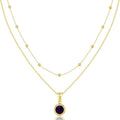 14K Gold-Plated Women's Double-Layer Birthstone Necklace Delicate Round Birthstone Pendant with a Simple Necklace, a Birthday Gift for Women Teenage Girls