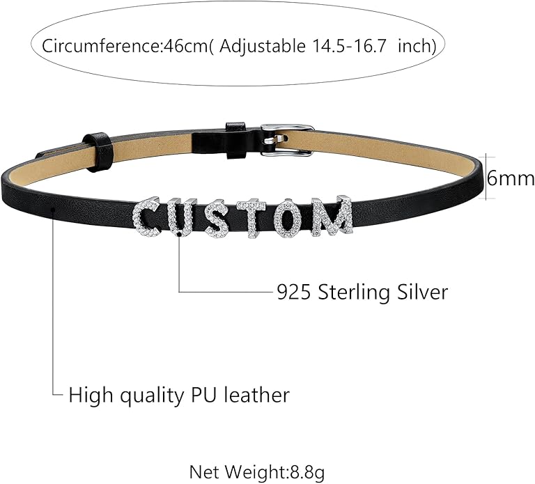 Custom4U Personalized Black Leather Choker Necklace with Picture/Name/Initials/Letters Charm,Custom Made Adjustable Choker Collar Gothic Punk Necklaces Jewelry Gifts for Women