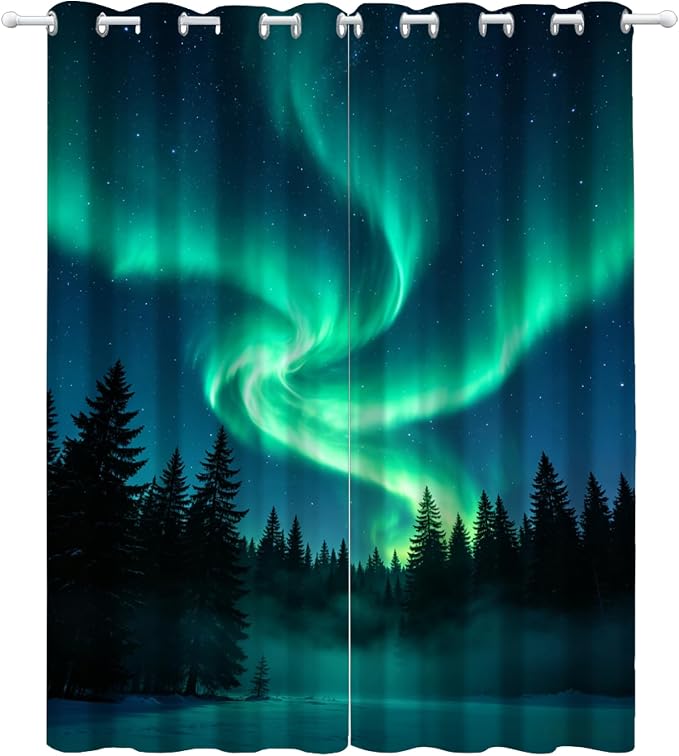 Aurora Forest Curtains for Bedroom Living Room, Deep Blue Night Sky Window - Image 3