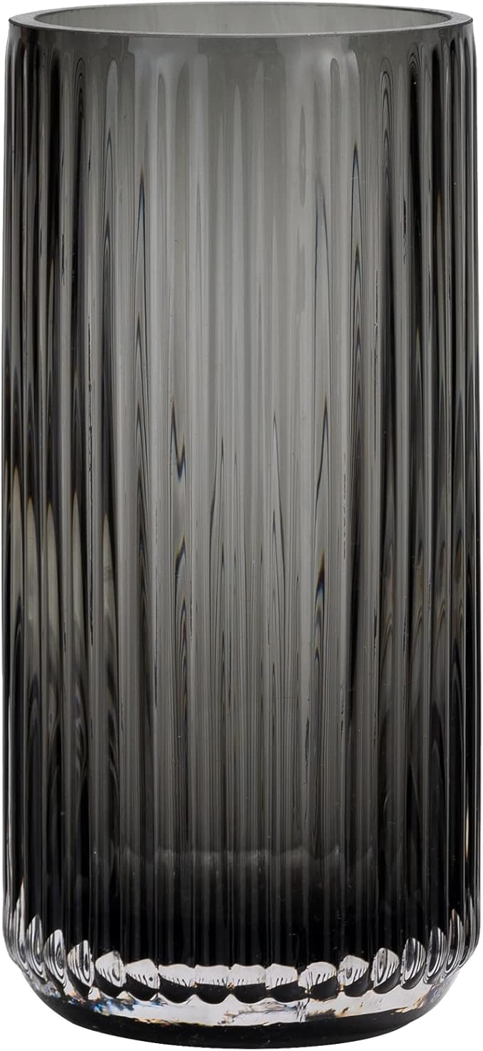 Flower Vase 7.5 inch Grey Thickened Hand Blow Glass Vase Round Vintage Striped by TIMEFOTO