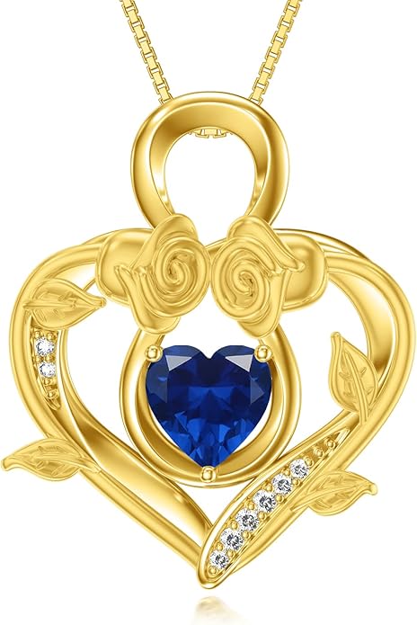 Midari 18K Gold Heart Birthstone Necklace 18K Gold Infinity Rose Necklace Birthday Christmas Jewelry Gifts for Women Wife Her Daughter Mom