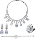 Rhinestone Wedding Bridal Jewelry Set Women's Prom Style Emerald Teardrop Necklace, Earrings, Bracelet, Ring Wedding Bridesmaid Gift Pairs With Evening Gowns