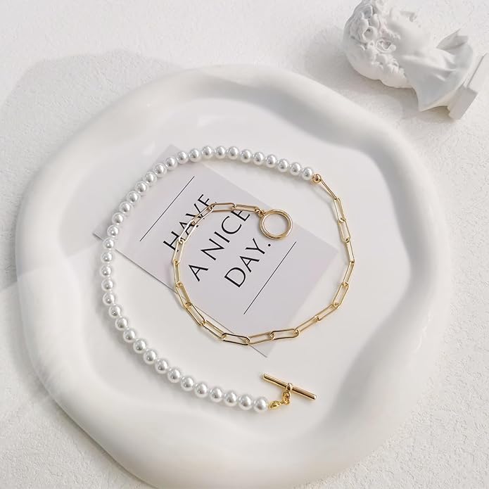 Zeffy Pearl Necklace 4MM/6MM/8MM Dainty Round Imitation Pearl Choker Necklace Wedding Pearl Necklace Delicate Jewelry for Women Simple Bridesmaid Jewelry Gifts