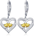 Valentines Day Gifts for Women, Heart Leverback Earrings Double Birthstone Dangle Earrings for Women, Love Jewelry for Her, Anniversary Birthday Gift for Mom Wife Girlfriend