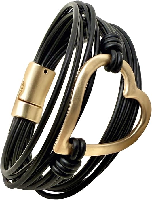 Leather Bracelet for Women Black Wrap Bangle Gold Infinity Bow-knot Bead Heart Bracelet Chunky Layered Bracelets for Women Trendy