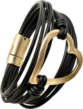 Leather Bracelet for Women Black Wrap Bangle Gold Infinity Bow-knot Bead Heart Bracelet Chunky Layered Bracelets for Women Trendy
