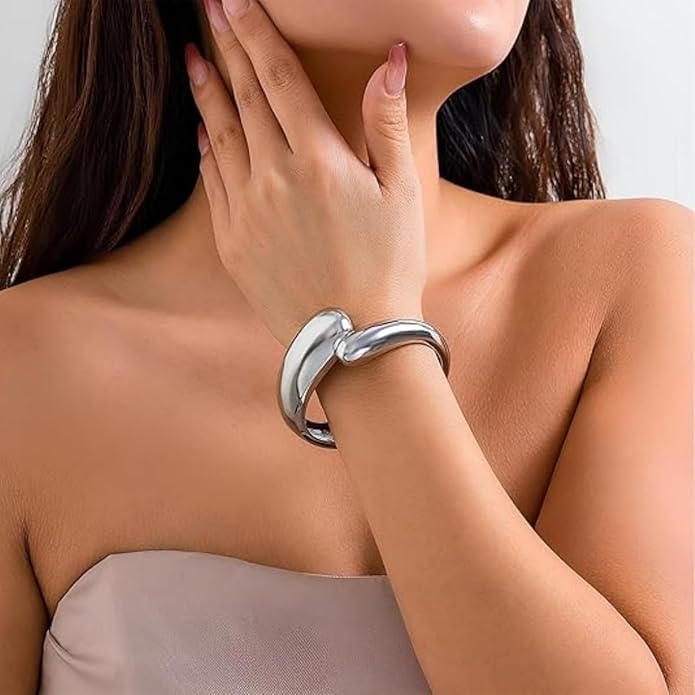Gold/Silver Cuff Bangle Bracelets For Women Chunky Waterdrop Twisted Hinged Bangle Bracelets Minimalist Arm Cuff Bracelet Jewelry Gifts