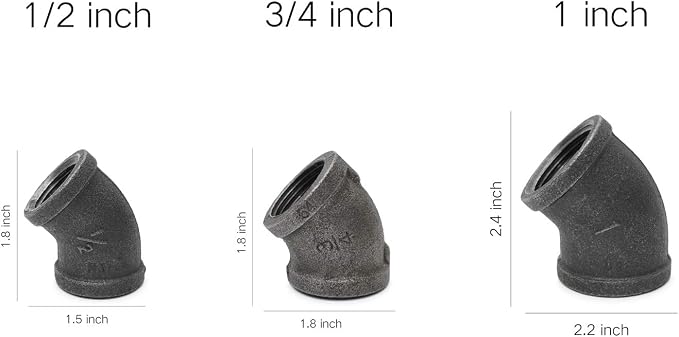 1/2" 45-degree elbow, Home TZH 30 Pack Female Threaded 45-degree Malleable Cast - Image 3