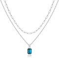 Layered Birthstone Necklace for Women Girls, 14K Gold-Plated Paperclip Chain Choker Necklace with Rectangle Birthstone Pendant Birthday Gifts for Women Girls Dainty Small
