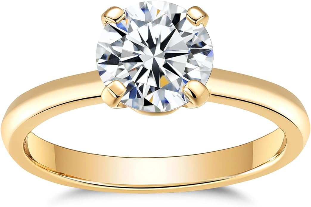 IMOLOVE Solitaire Moissanite Engagement Ring, 1CT D Color VVS1 Clarity, 925 Sterling Silver with 18K White Gold Plated, Ideal Gift for Women