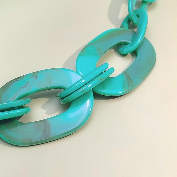 Bocar Acrylic Chunky Statement Necklace for Women Cube Link Chain Collar Necklace and Hoop Earrings Costome Jewelry Set