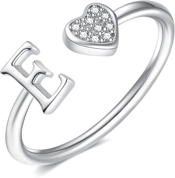 Valentines Day Gift Initial Rings for Teen Girls - S925 Heart Sterling Silver Rings for Teen Girls | 14K Gold/Rose Gold/Sterling Silver Plated Ring for Girls Kids Women Ring for Teenager Girls Gifts Adjustable, No Tarnish, Hypoallergenic