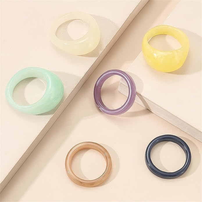 Multicolor Resin Chunky Rings for Women,Acrylic Plastic Rin Knuckle Finger Cute Trendy Aesthetic Y2k Statement Ring Vintage Simple Geometric Rings Jewelry