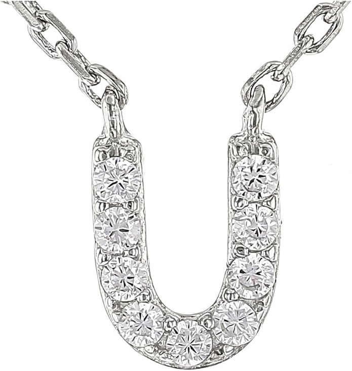 JTV Sterling Silver Initial Necklace for Women, 0.13 CTW White Cubic Zirconia Letter Pendant, Rhodium-Plated, Personalized Monogram Jewelry, Gift Box Included, 18”