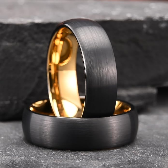 Tungsten Carbide Rings for Men Women 7MM Black Golden/Silvery Blue Men's Engagement Wedding Bands Matte Brushed and High Polish