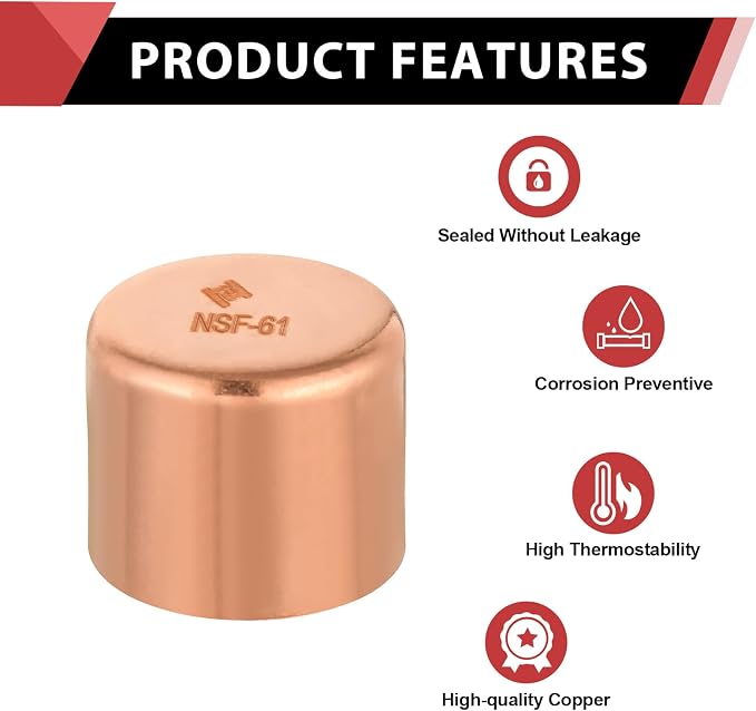 1 Piece EFIELD 1-1/2-inch Solder Copper Pipe End Cap | Copper Plumbing Fittings - Image 4