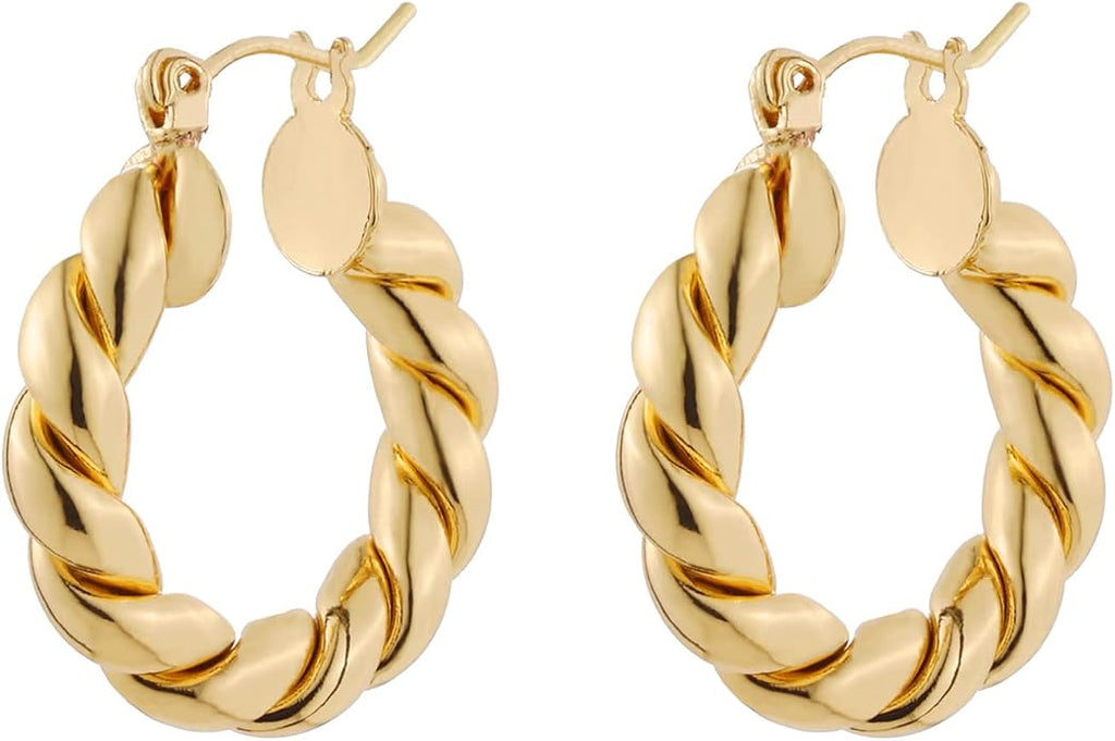 Wgoud 6 Pairs Gold Hoop Earrings Set for Women, 14K Gold Plated Hypoallergenic Lightweight Chunky Open Huggie Hoops Earrings Jewelry for Gifts.