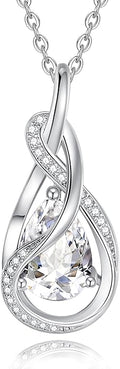 FANCIME TimelessTie Birthstone Necklace for Women White Gold Plated Sterling Silver Ribbon Design Jewelry Knot Pendant Fine Jewelry Gemstone Birthday Graduation Anniversary Valentines Day Gifts for Women Wife Mother Her