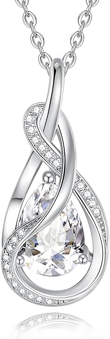 FANCIME TimelessTie Birthstone Necklace for Women White Gold Plated Sterling Silver Ribbon Design Jewelry Knot Pendant Fine Jewelry Gemstone Birthday Graduation Anniversary Valentines Day Gifts for Women Wife Mother Her