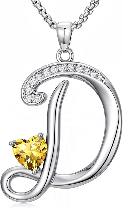 Valentines Day Gifts for Women Alphabet A to Z Initial Birthstone Pendant Necklaces for Women - 18k White Gold Plated Personalized Name Jewelry Valentine Mothers Day Birthday Gifts for Women Her Girlfriend