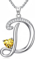 Valentines Day Gifts for Women Alphabet A to Z Initial Birthstone Pendant Necklaces for Women - 18k White Gold Plated Personalized Name Jewelry Valentine Mothers Day Birthday Gifts for Women Her Girlfriend