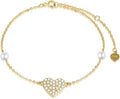 14k Gold Heart Anklet for Women, Real Gold Pearl Love Jewelry Ankle Bracelets Gifts for Wife/Girlfriend, Present for Her, 8.6"-10.2"
