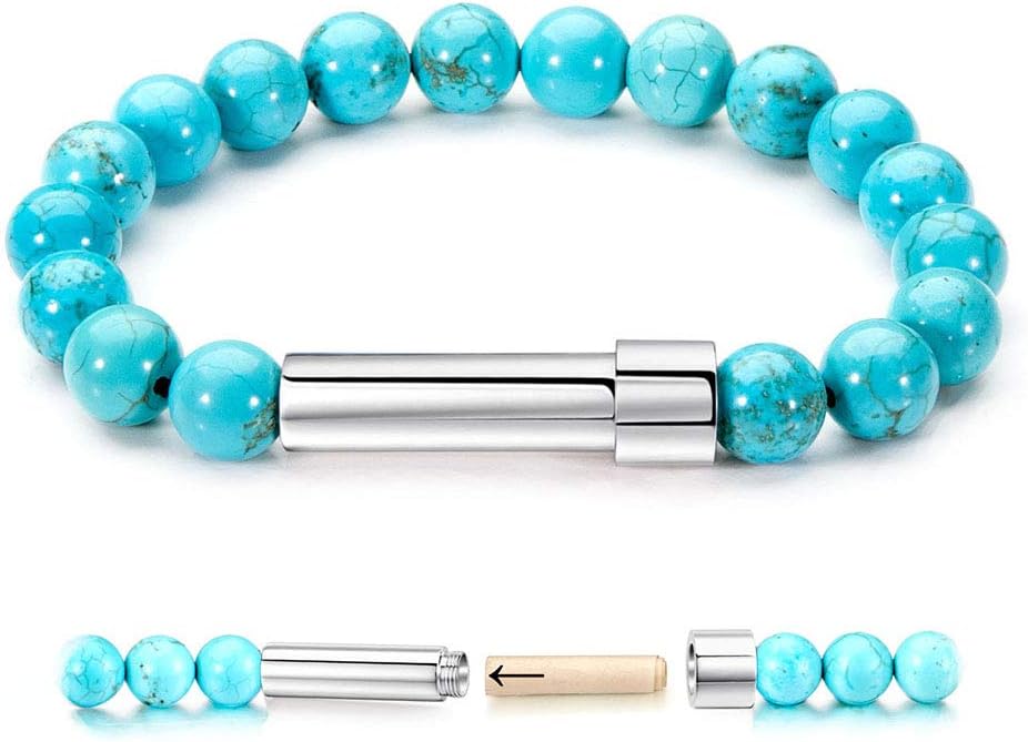 Natural Stone Wish Bracelet with Stainless Steel Capsule - Secret Message Stretch Beaded Bracelet for Women, Spiritual Jewelry Women Gift (Birthday, Mother Daughter)